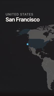 Map graphic pinning San Francisco in the United States on a dark world map